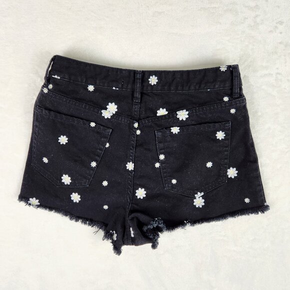 PacSun Daisy Embroidery High Rise Denim Festival Shorts Size 28 Black - Picture 2 of 12